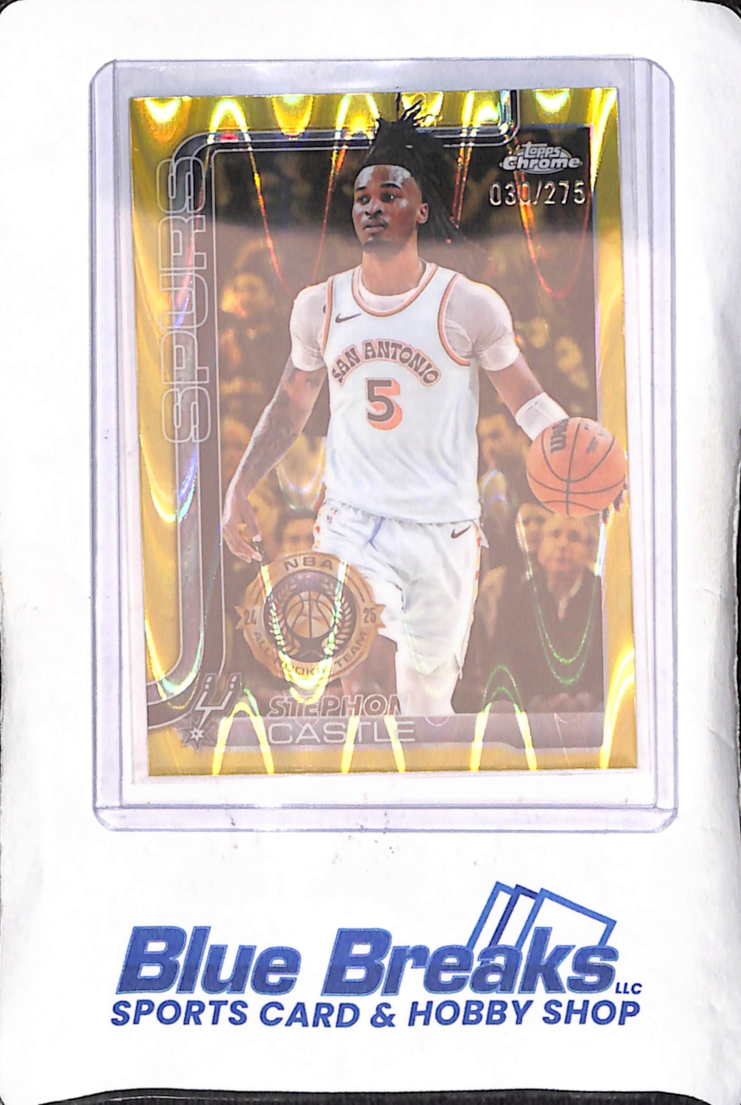 2025 Topps Chrome - Stephon Castle - Yellow Raywave - 30/275 - San Antonio Spurs - Basketball - #228
