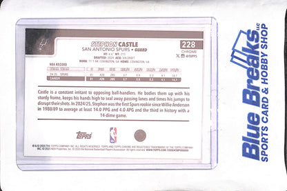 2025 Topps Chrome - Stephon Castle - Yellow Raywave - 30/275 - San Antonio Spurs - Basketball - #228