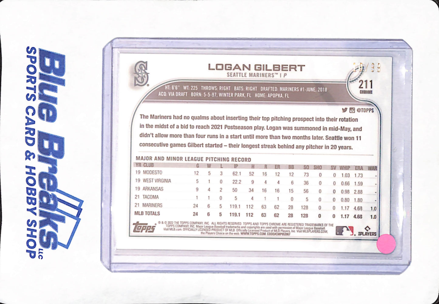 2022 Topps Chrome - Logan Gilbert - Seattle Mariners - Baseball - Green - 18/199 - #211