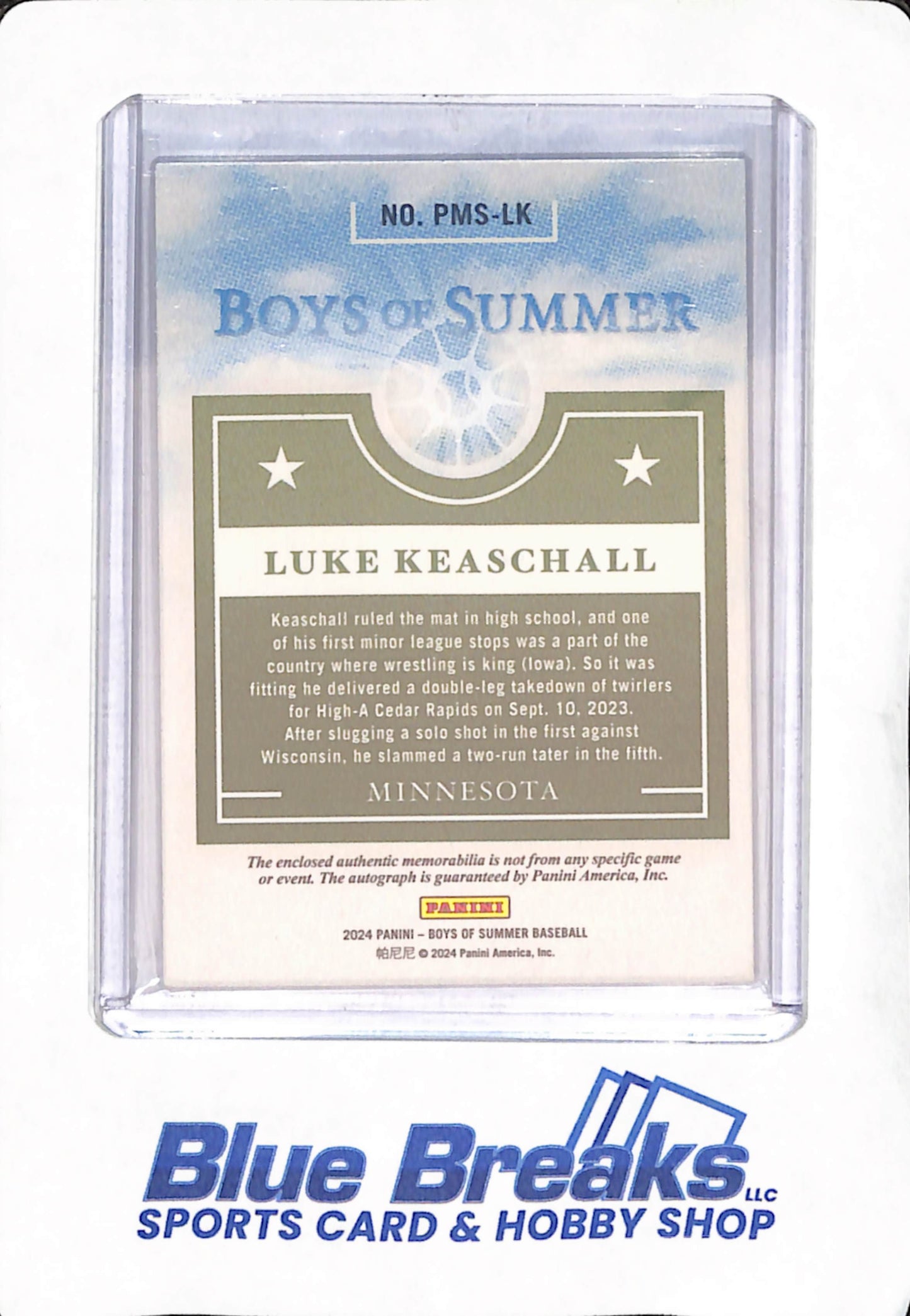 2024 Panini Boys of Summer - Luke Keaschall - Minnesota Twins - Baseball - Autograph - Relic - #PMS-LK