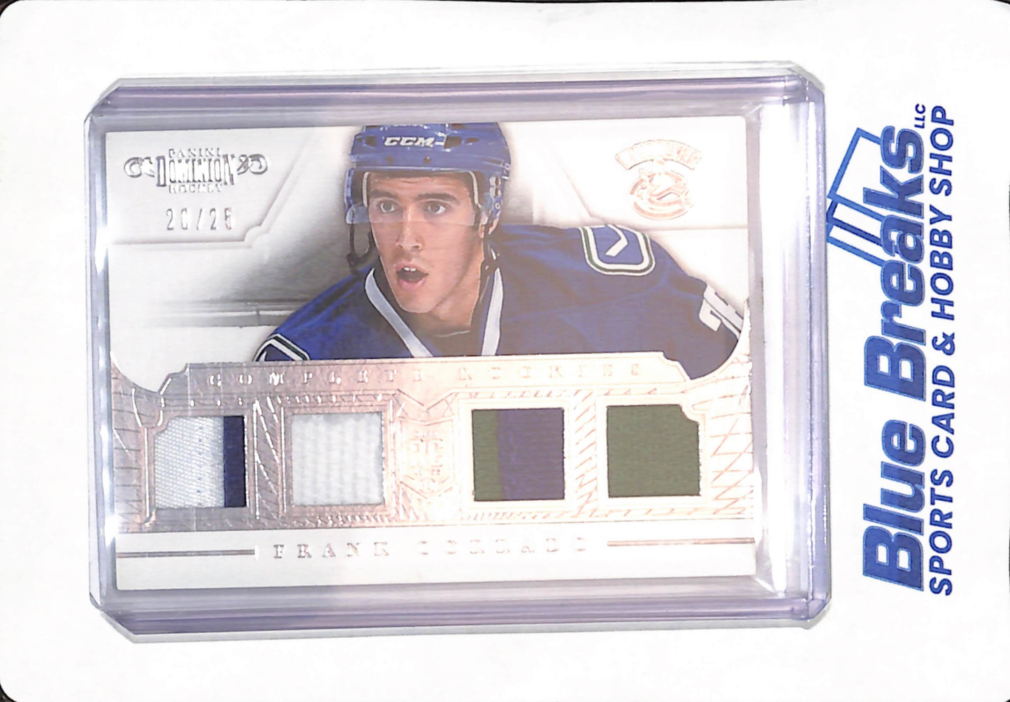 2013-14 Dominion - Frank Corrado - Vancouver Canucks - Hockey - Complete Rookies - Quad Relic - 20/25 - #CR-FC