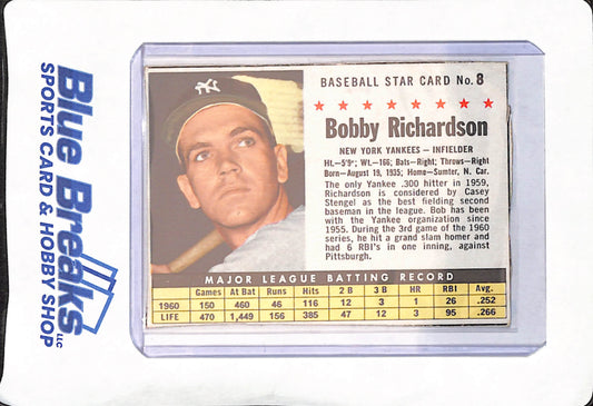 1961 Post Cereal Baseball Star Card - Bobby Richardson - New York Yankees - Baseball - #8