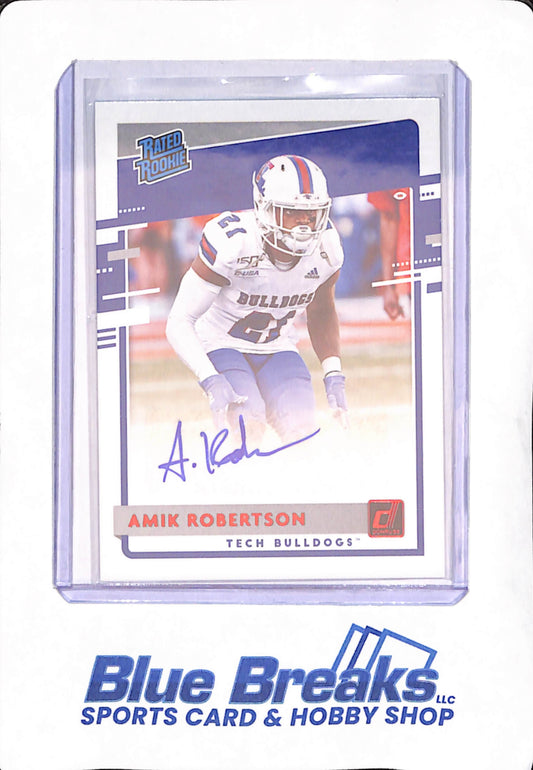 2020 Panini Donruss Chronicles Draft Picks - Amik Robertson - Los Angeles Tech - Football - Autograph - Rated Rookie - #1