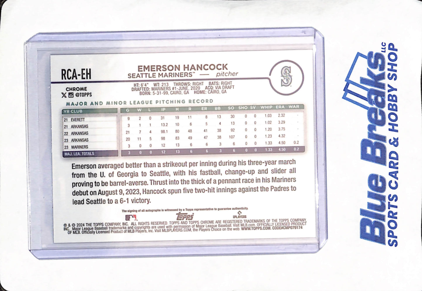 2024 Topps Chrome - Emerson Hancock - Seattle Mariners - Baseball - Logofractor - RC - #RCA-EH