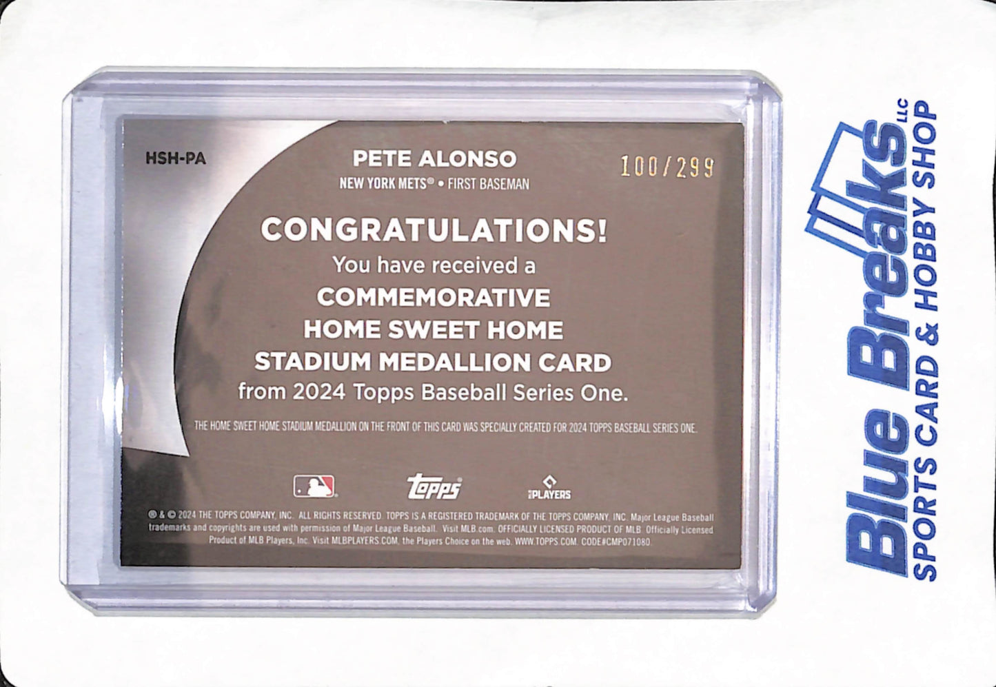 2024 Topps Series One - Pete Alonso - New York Mets - Baseball - Commemorative Home Sweet Home Stadium Medallion Card - 100/299 - #HSH-PA