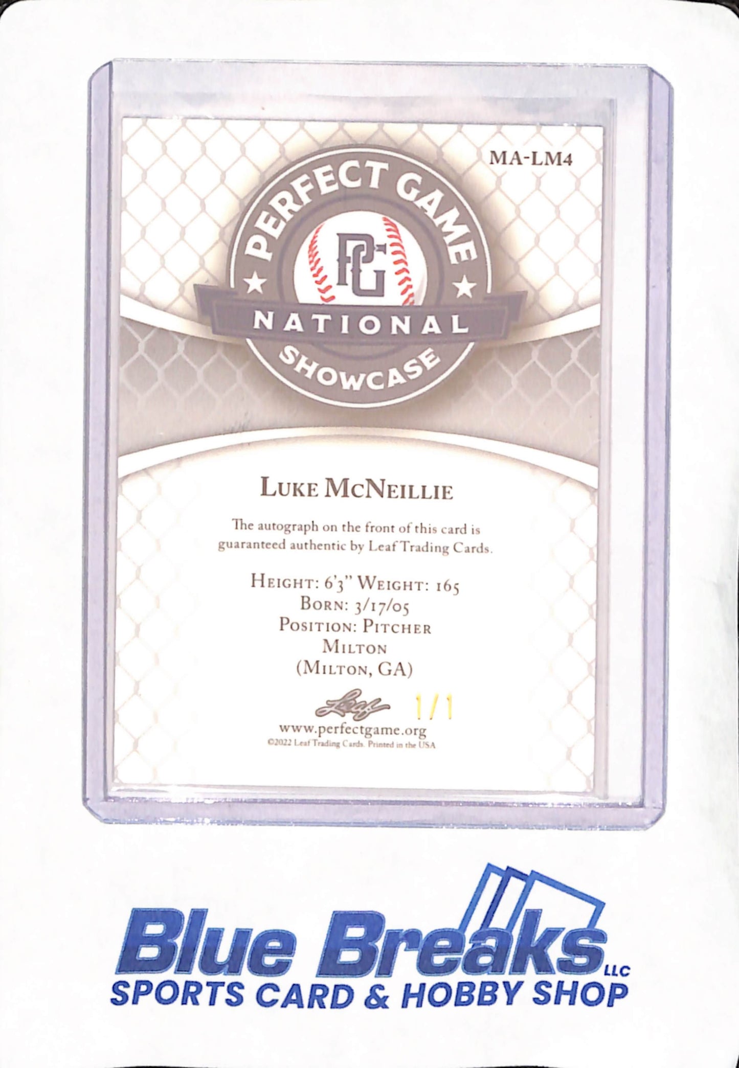 2022 Leaf Metal - Perfect Game - Luke McNeillie - National Showcase - Baseball - Autograph - 1/1 - #MA-LM4