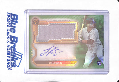 2020 Topps Triple Threads - Jake Rogers - Detroit Tigers - Autograph - Jumbo Relic - RC - Green - 43/50 - #ASJR-JRO