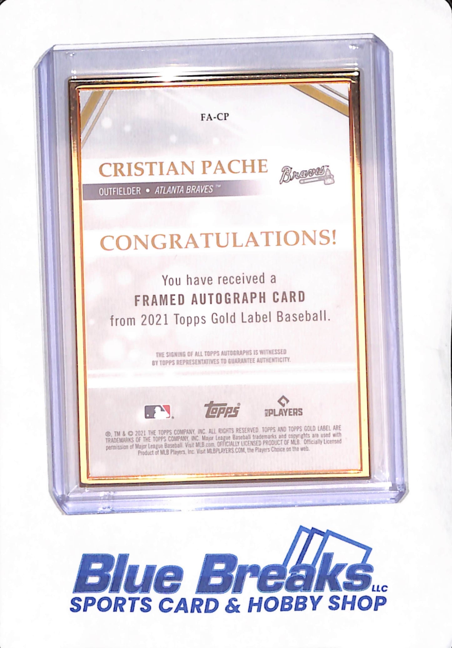 2021 Topps Gold Label - Cristian Pache - Atlanta Braves - Baseball - Autograph - RC - #FA-CP