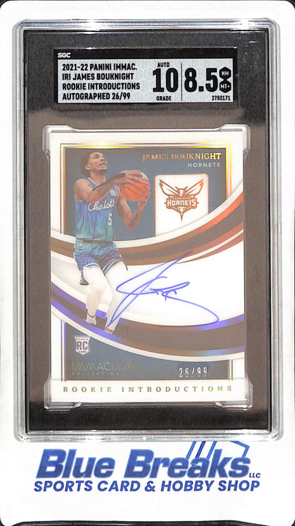 2021-22 Panini Immaculate 0 James Bouknight - Rookie Introductions - Autograph - 26/99 - SGC 8.5/Auto 10 - Charlotte Hornets - Basketball - #IRI-JBC