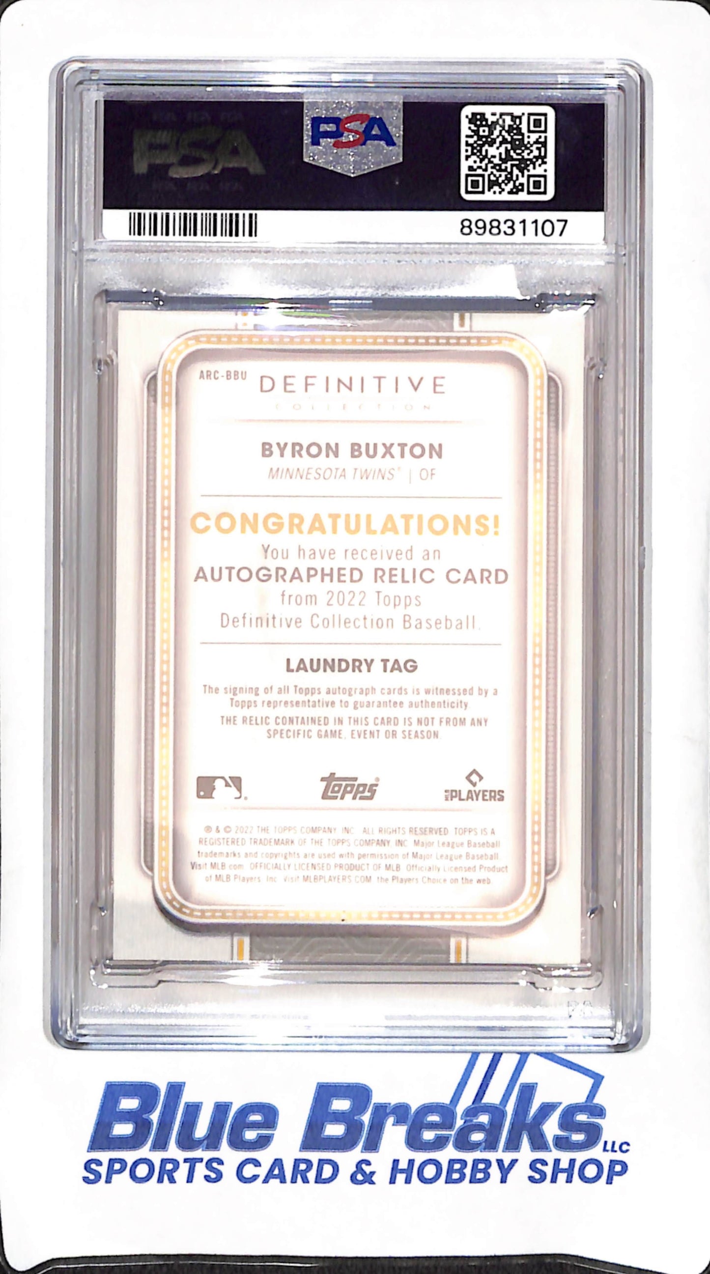 2022 Topps Definitive - Byron Buxton - Auto - Relic - 1/1 - Minnesota Twins - Baseball - PSA 10 - #ARCBBU