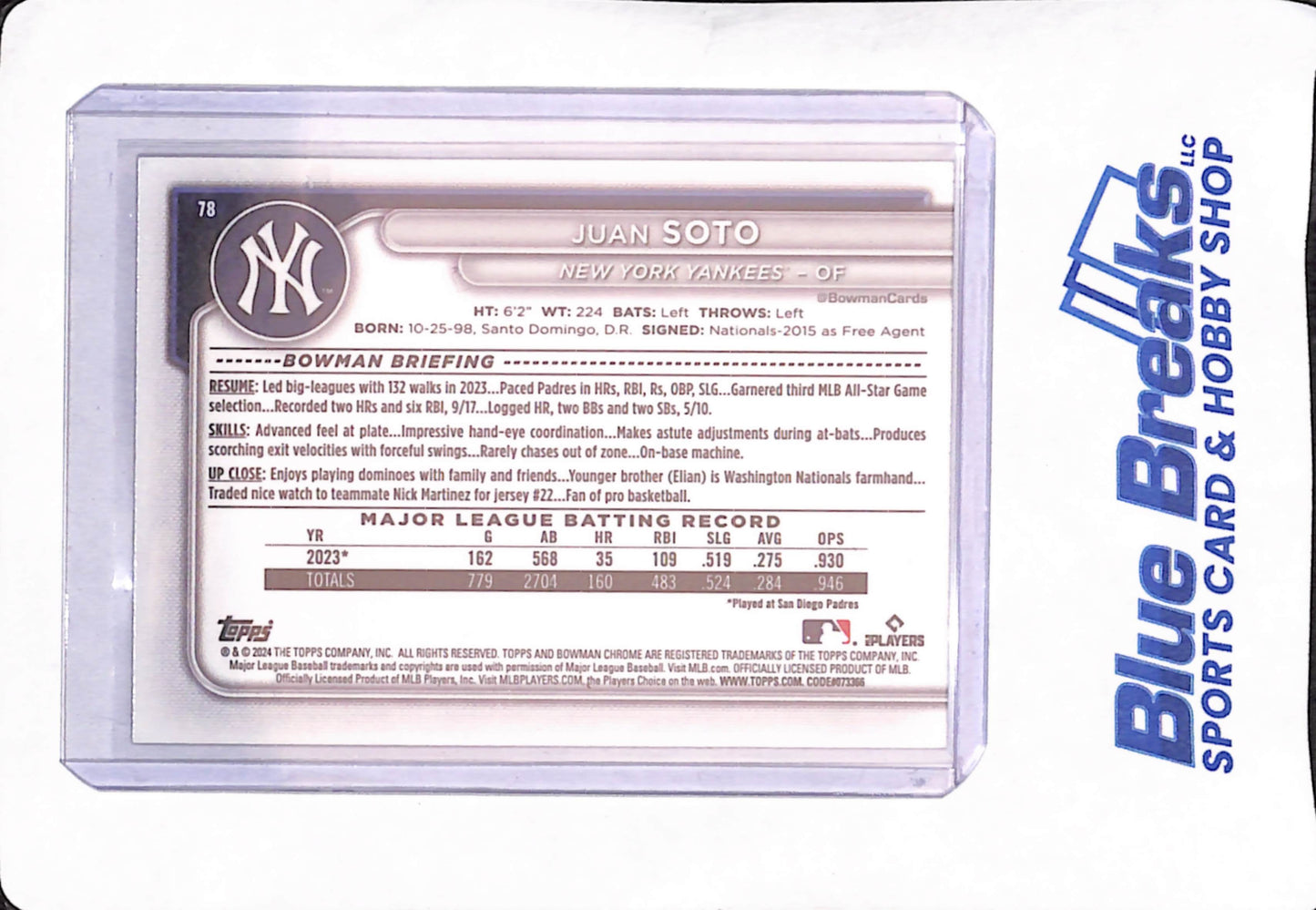 2024 Bowman Chrome - Juan Soto - New York Yankees - Fuchsia Mojo - 222/299 - #78