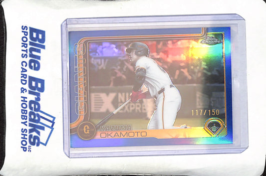 2025 Topps Chrome NPB - Kazuma Okamoto - Blue - 117/150 - Yomiuri Giants - Japanese Baseball - Baseball - #98 - Drop