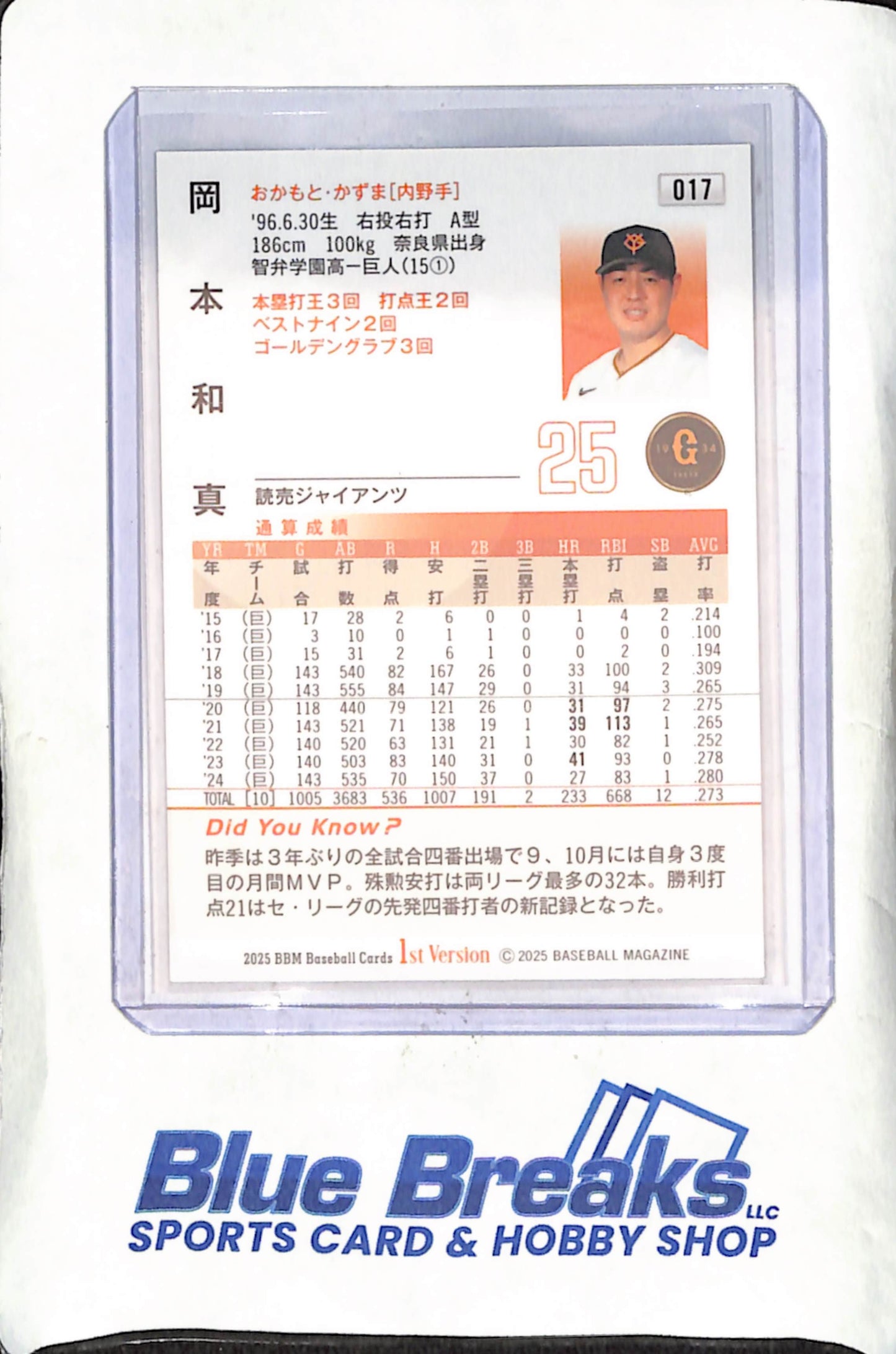 2025 BBM Baseball cards 1st Version - Kazuma Okamoto - Yomiuri Giants - Japanese Baseball - Baseball - #17