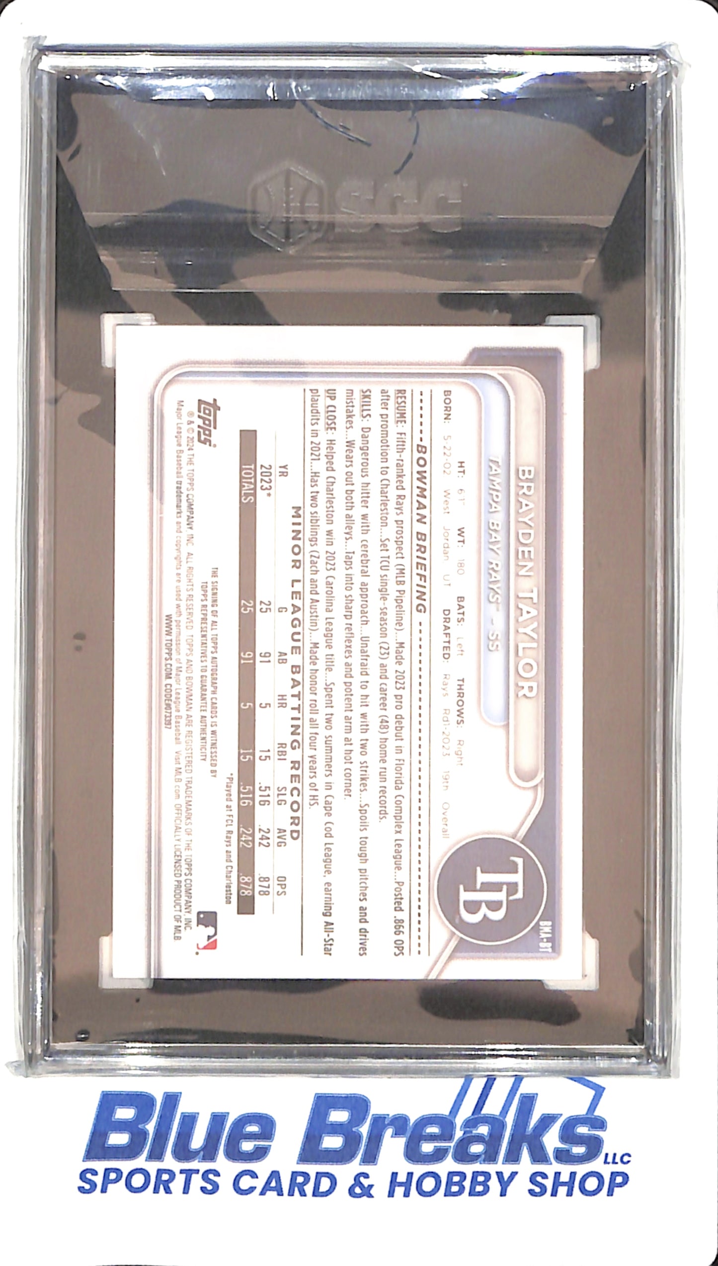 2024 Bowman - Mega Box - Purple Refractor - Brayden Taylor - Autograph - 140/199 - SGC 9/auto 10 - Rays