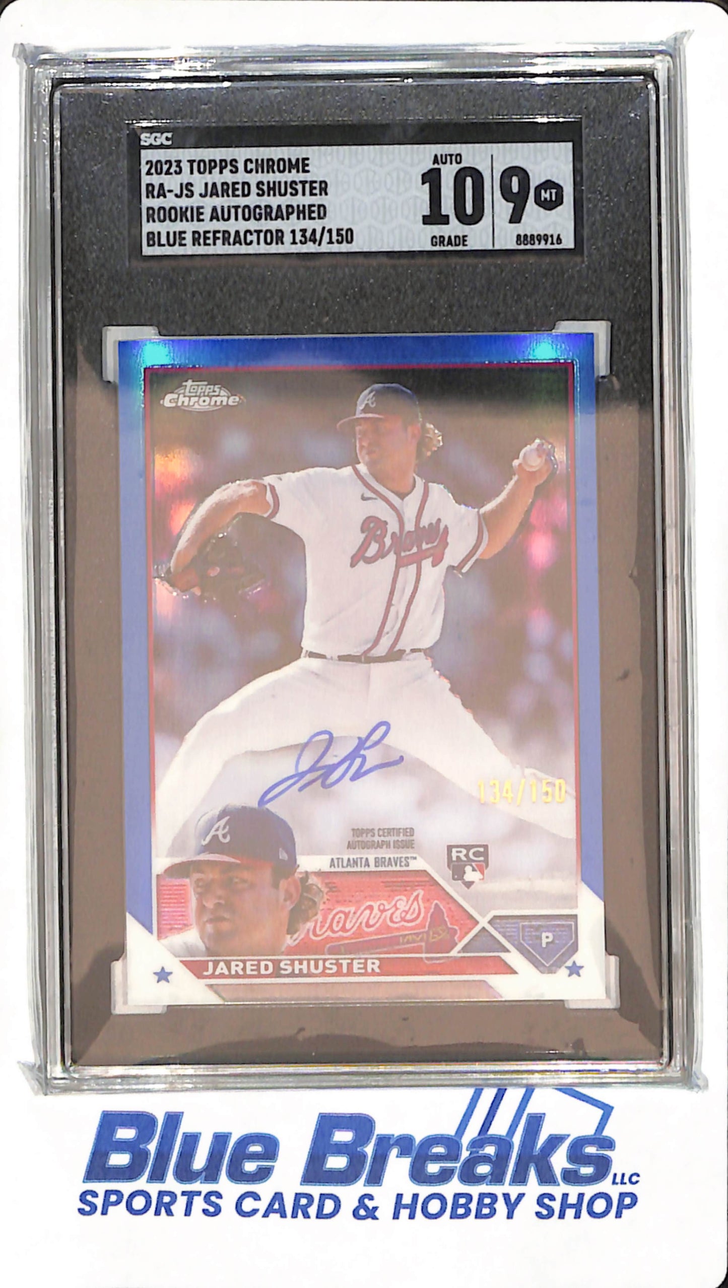 2023 Topps Chrome - Blue Refractor - Rookie Autograph - Jared Shuster - RA-JS - 134/150 - SGC 9/auto 10 - Braves