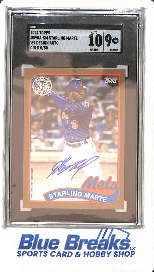 2024 Topps - '89 Design - Gold - Starling Marte - 8/50 - SGC 9/auto 10 - Baseball - Mets