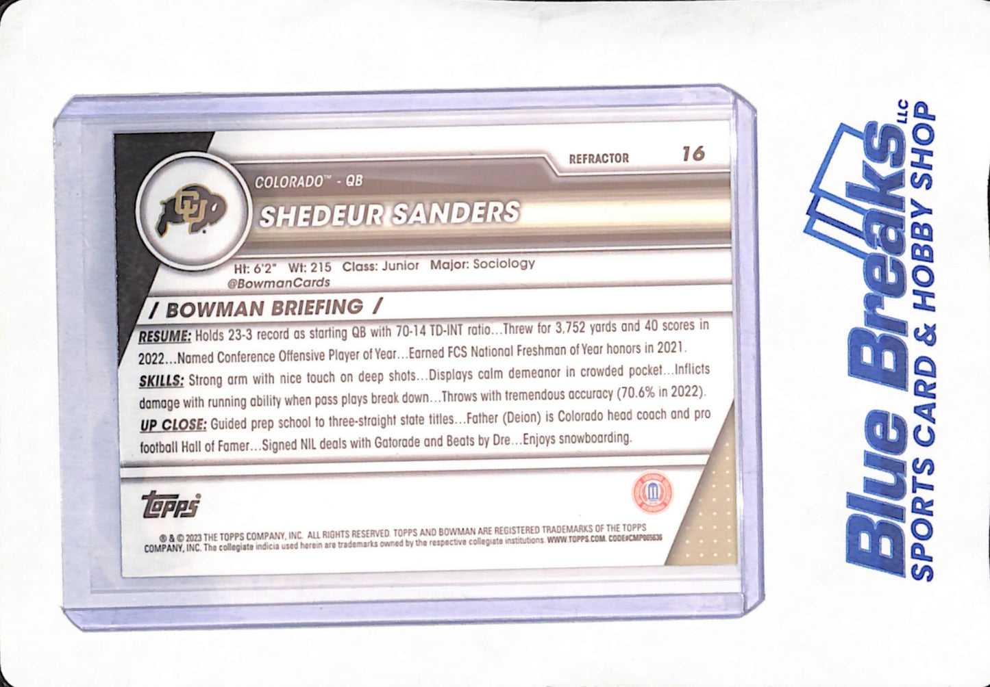 2023 Bowman U Chrome -1st Bowman - Refractor - Football - Shedeur Sanders - 16 - Colorado