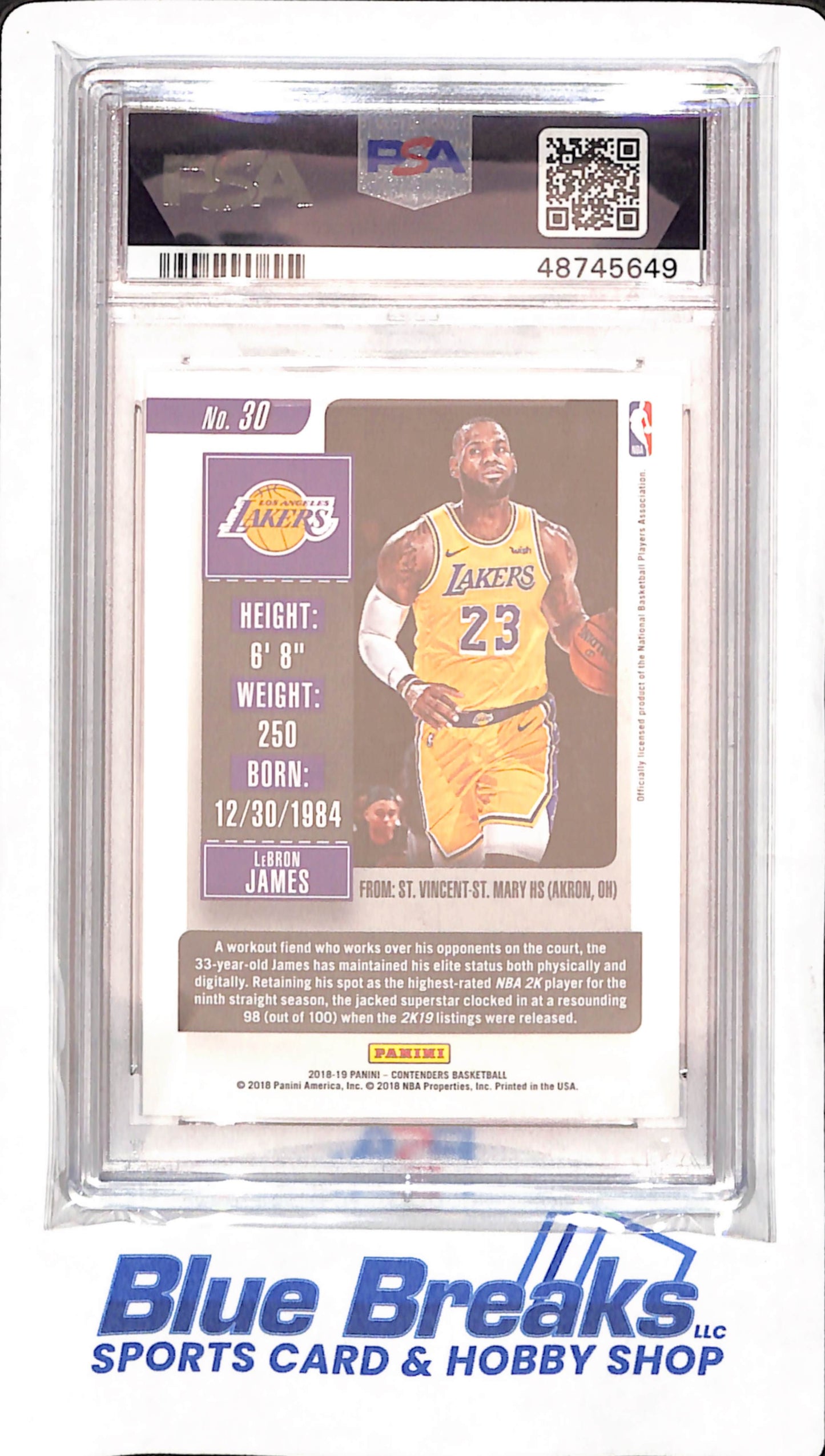2018 Panini Contenders - LeBron James - Basketball - Los Angeles Lakers - # 30 - PSA 10