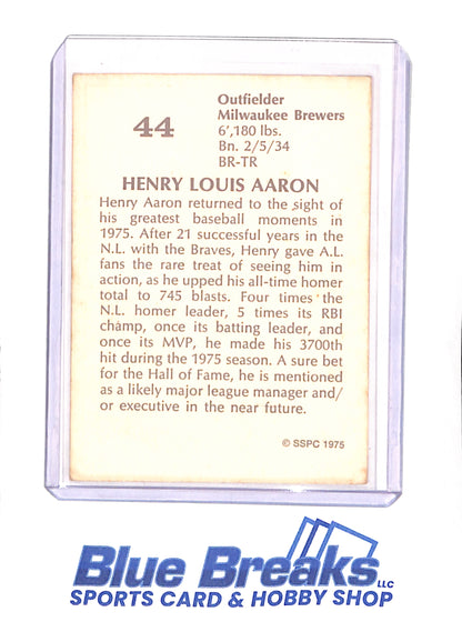 Henry Louis Aaron - Hank Aaron - 1975 SSPC - Baseball - Milwaukee Brewers - # 44