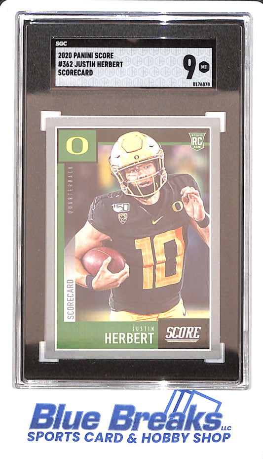 2020 Panini Score - Justin Herbert - Football - Oregon Ducks - Scorecard - SGC 9