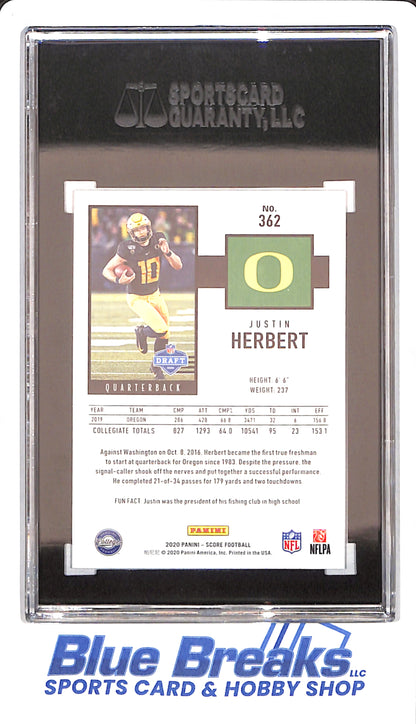 2020 Panini Score - Justin Herbert - Football - Oregon Ducks - Scorecard - SGC 9