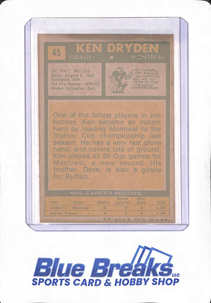 1971-72 Topps - Ken Dryden - Ice Hockey - Canadiens - Rookie - # 45