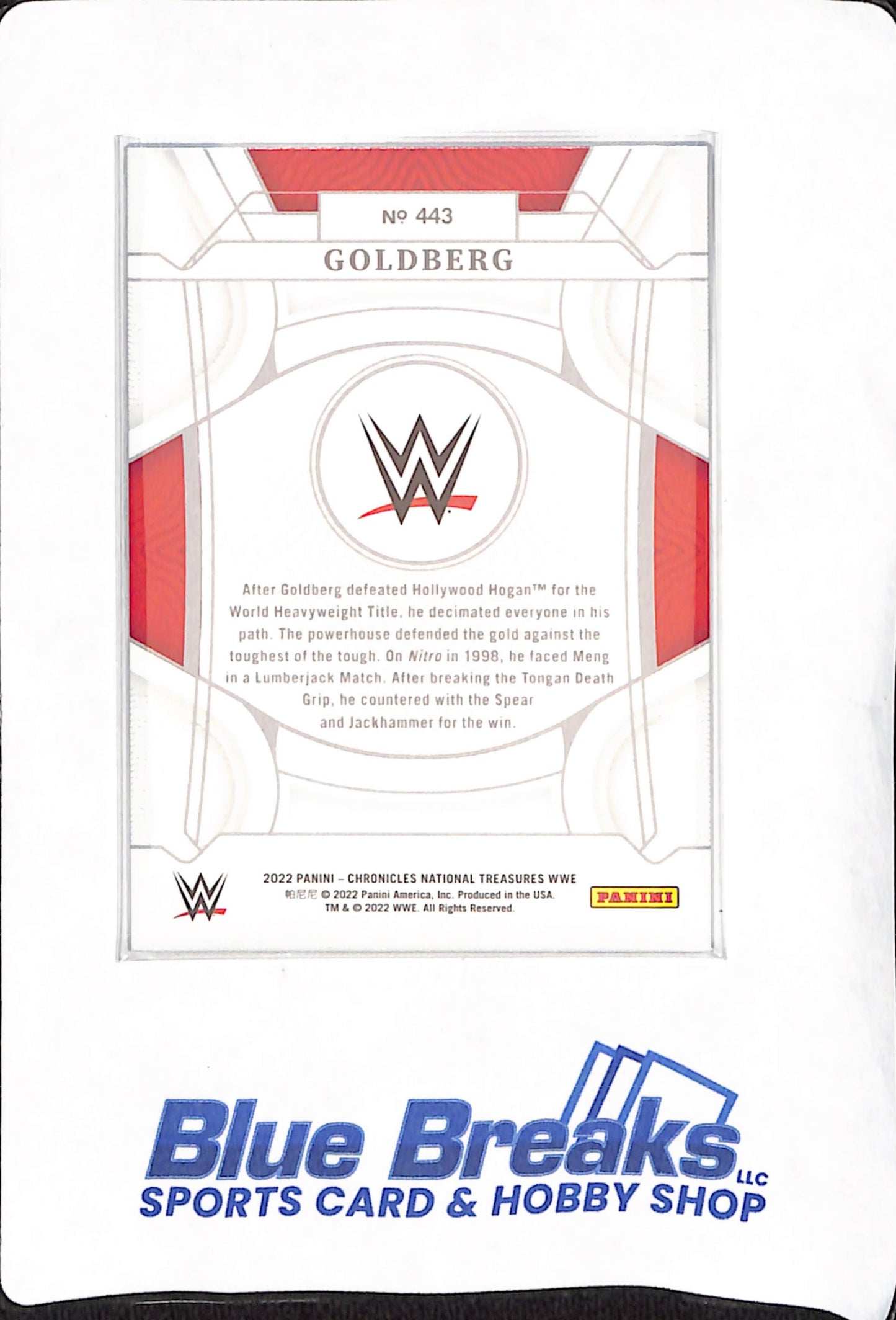 2022 Panini Chronicles - National Treasures - WWE - Goldberg - Red - 77/99 - # 443
