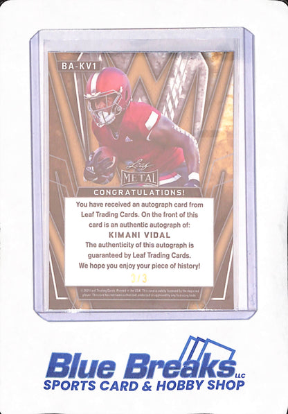 2024 Leaf Metal - Kimani Vidal - Football - San Diego Chargers - Pink - 3/3 - # BA-KV1