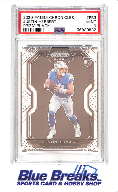 2020 Panini Chronicles - Justin Herbert - Prizm Black - RC - PSA 9 - Los Angeles Chargers - Football - #PB3