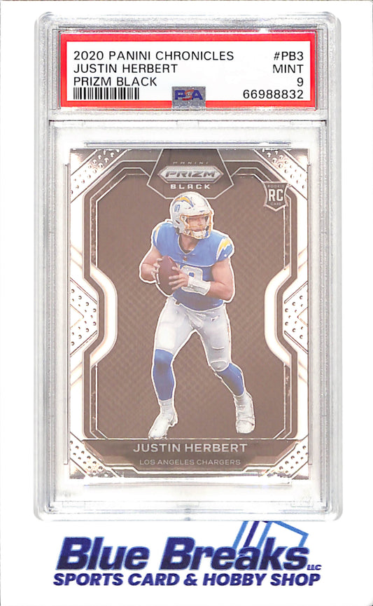 2020 Panini Chronicles - Justin Herbert - Prizm Black - RC - PSA 9 - Los Angeles Chargers - Football - #PB3
