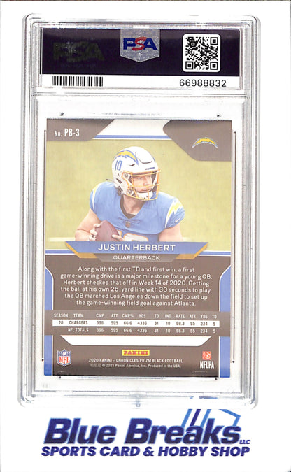 2020 Panini Chronicles - Justin Herbert - Prizm Black - RC - PSA 9 - Los Angeles Chargers - Football - #PB3