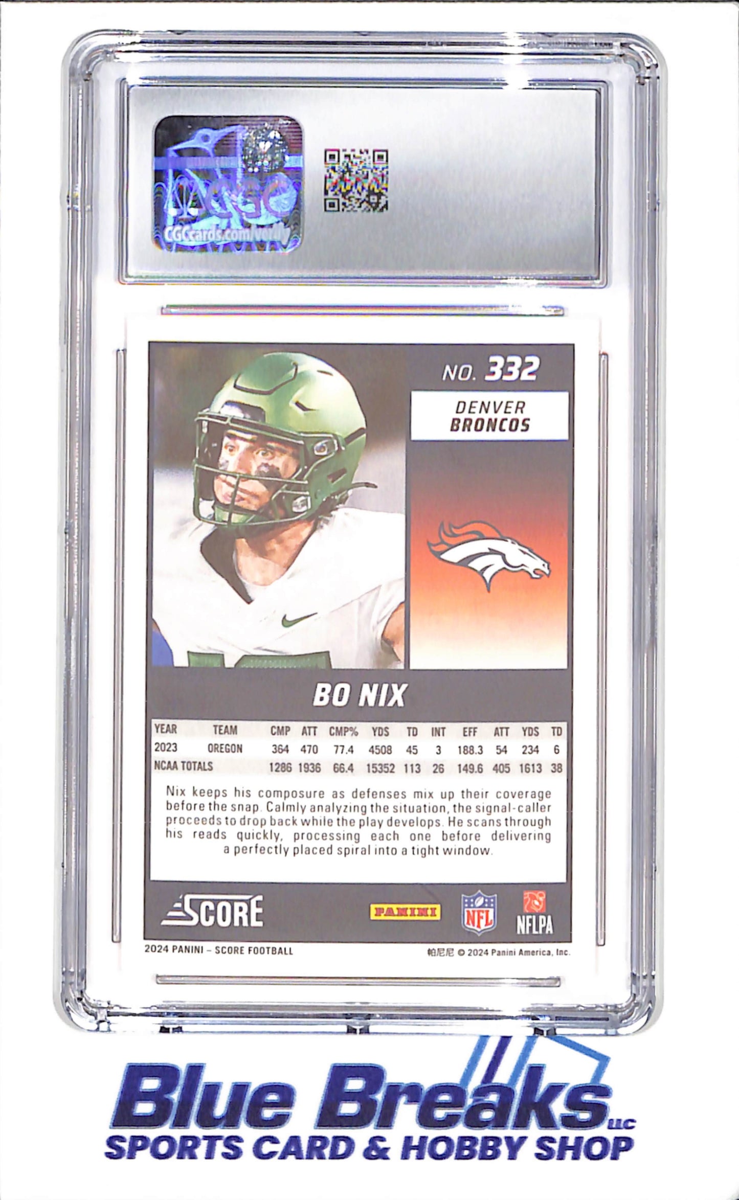 2024 Score - Bo Nix - RC - CGC 10 - Denver Broncos - Football - #332