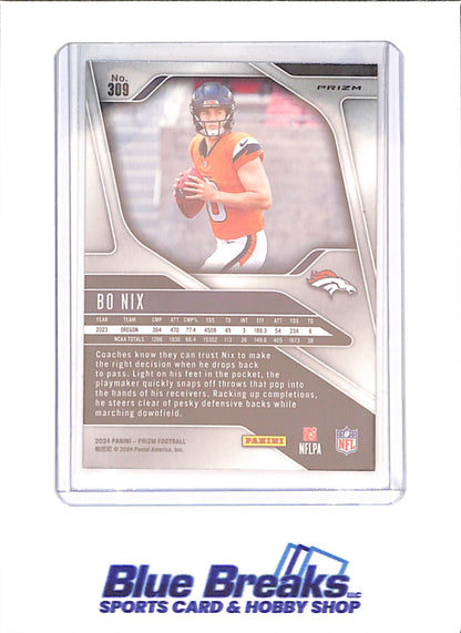2024 Panini Prizm - Bo Nix - Orange Lazer - RC - Denver Broncos - Football - #309