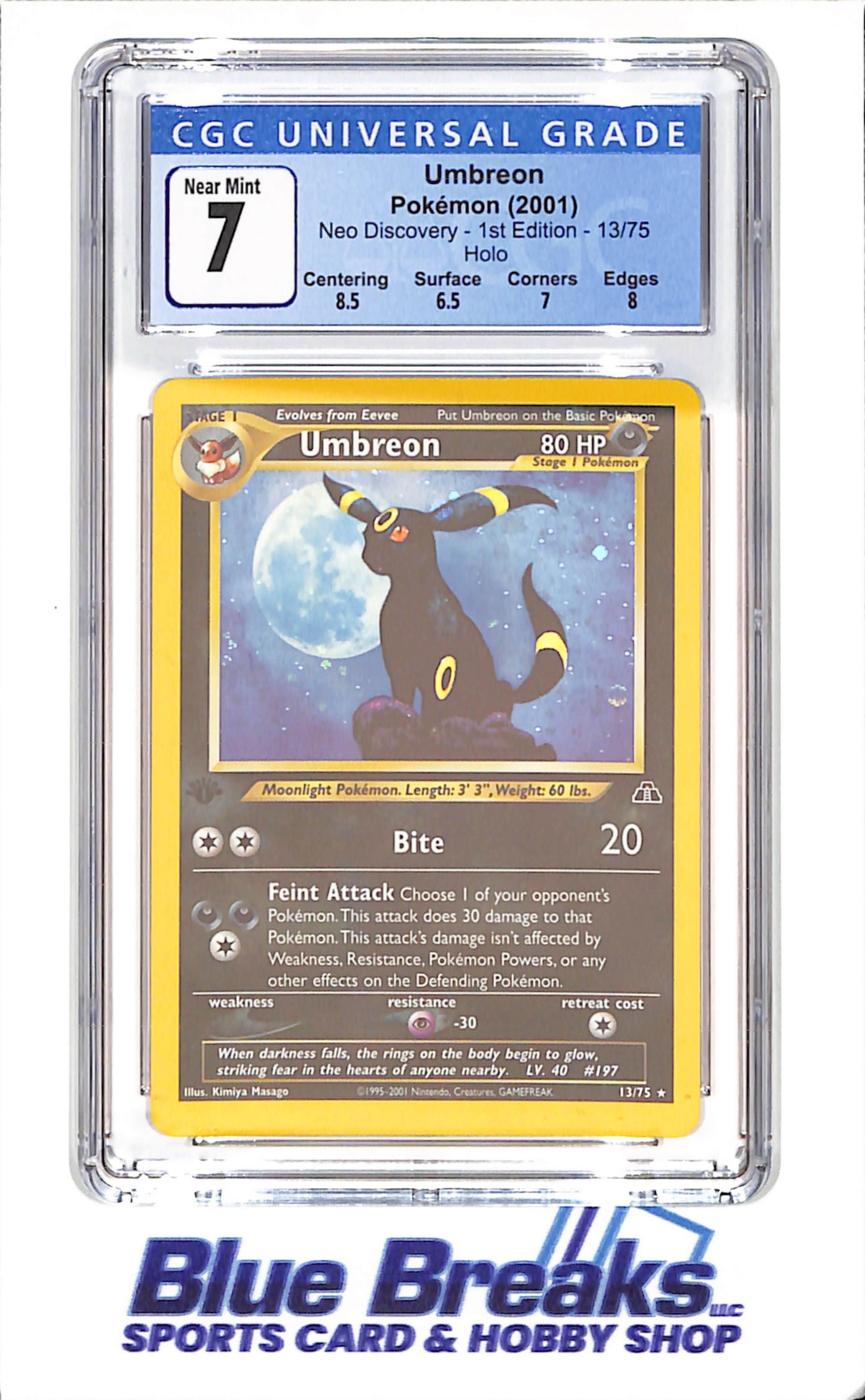 2001 Pokemon - Umbreon - Neo Discovery - 1st Edition - Holo - CGC 7 - 13/75