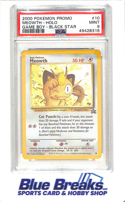 2000 Pokemon - Meowth - Promo - Holo - Game Boy - Black Star - PSA 9 - #10 - Drop