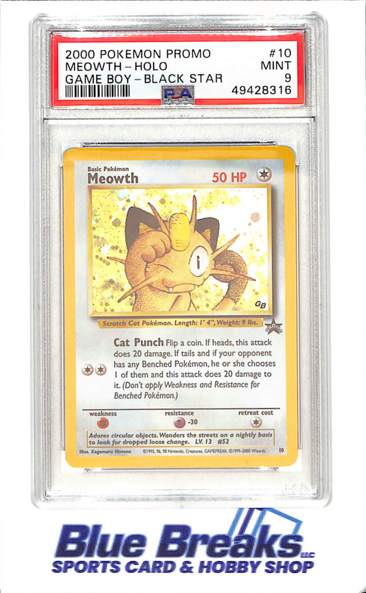2000 Pokemon - Meowth - Promo - Holo - Game Boy - Black Star - PSA 9 - #10 - Drop