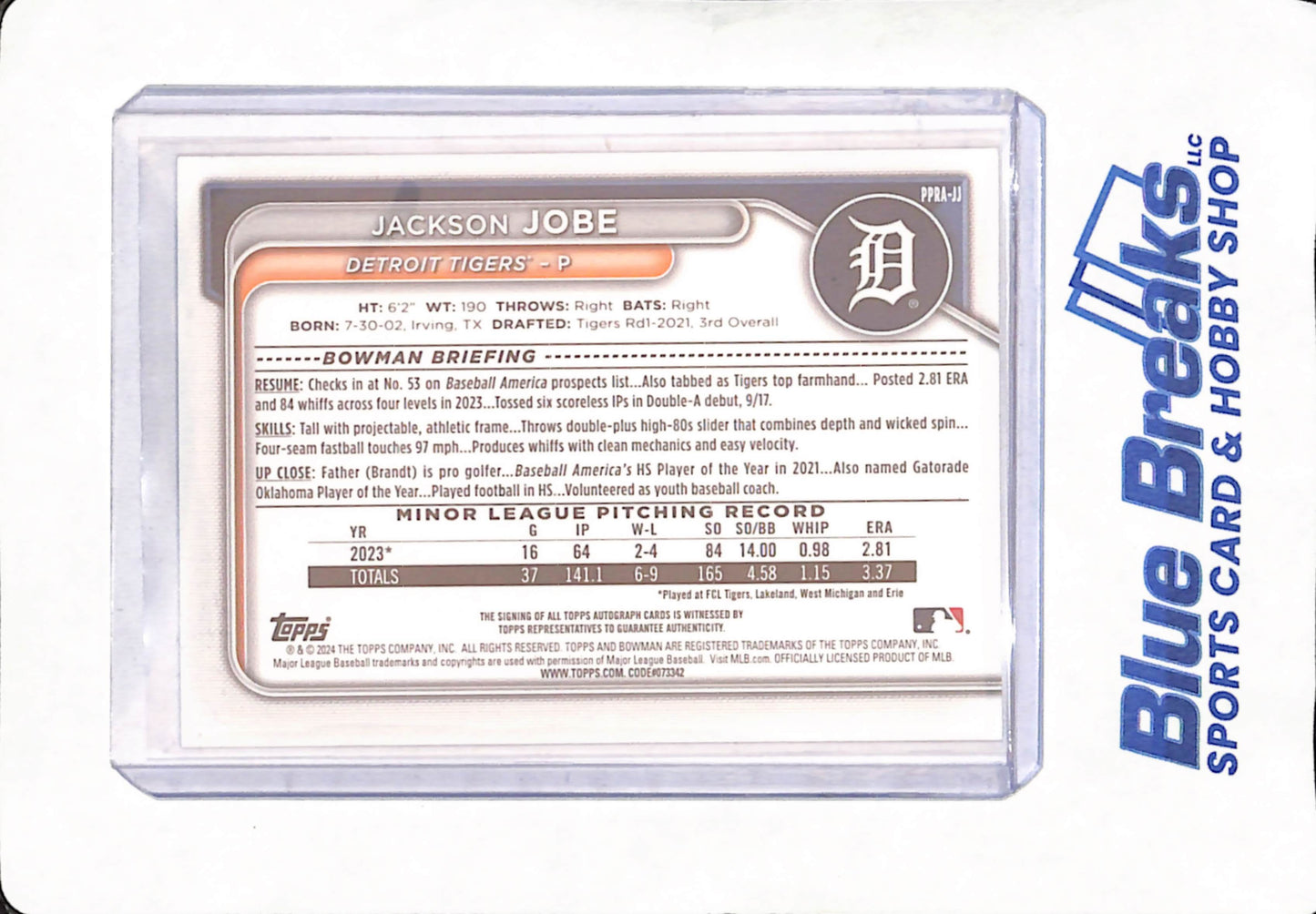 2024 Bowman - Jackson Jobe - Autograph - Detroit Tigers - Baseball - #PPRA-JJ