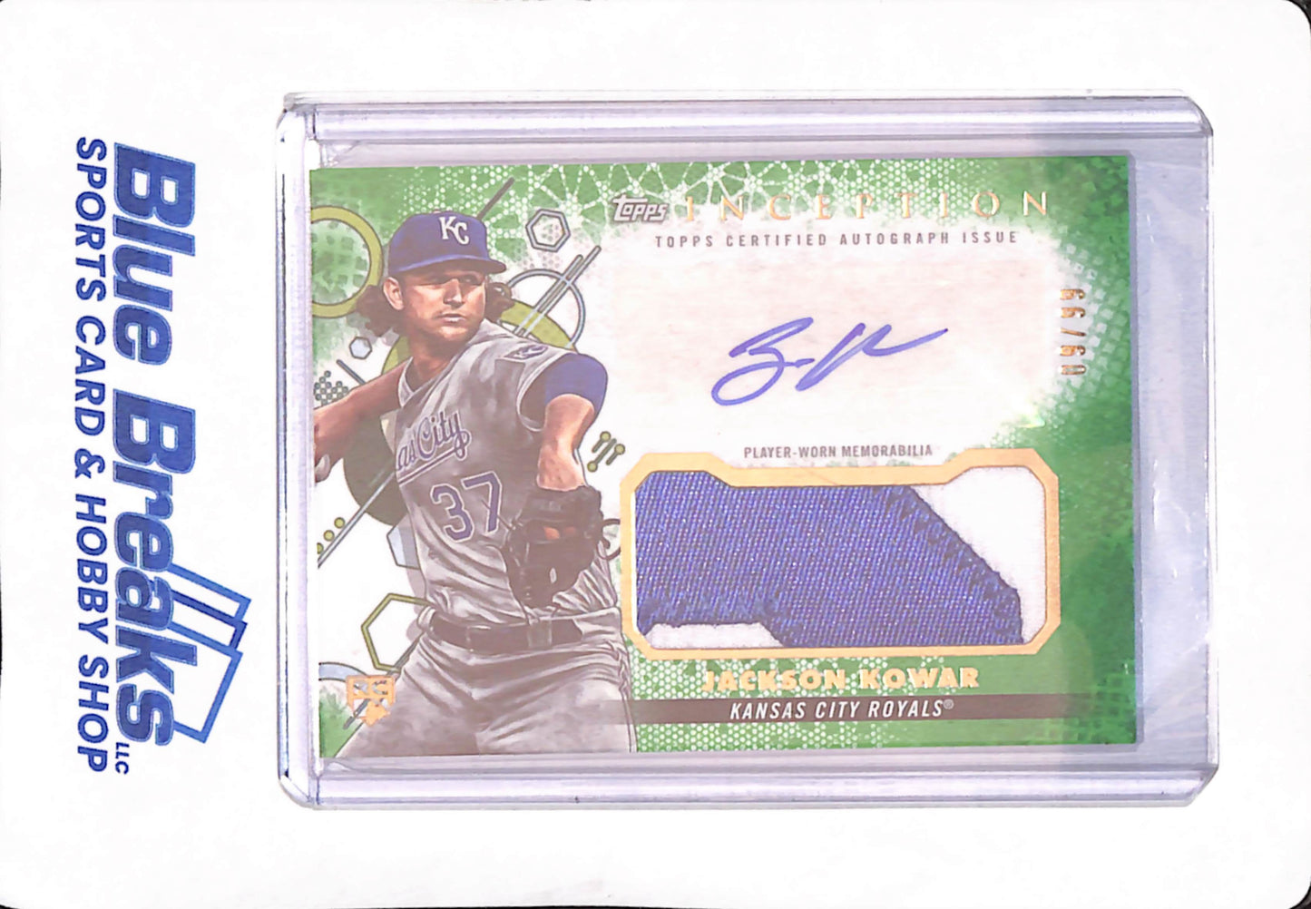 2019 Topps Inception - Jackson Kowar - Kansas City Royals - Baseball - Autograph - Relic - RC - 09/99 - Green - #IAP-JK