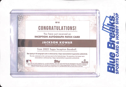 2019 Topps Inception - Jackson Kowar - Kansas City Royals - Baseball - Autograph - Relic - RC - 09/99 - Green - #IAP-JK