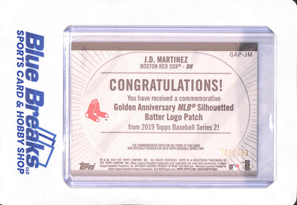 2019 Topps Series 2 - J.D. Martinez - Boston Red Sox - Baseball - Golden Anniversary MLB Silhouetted Batter Logo Patch - 124/150 - #GAP-JM