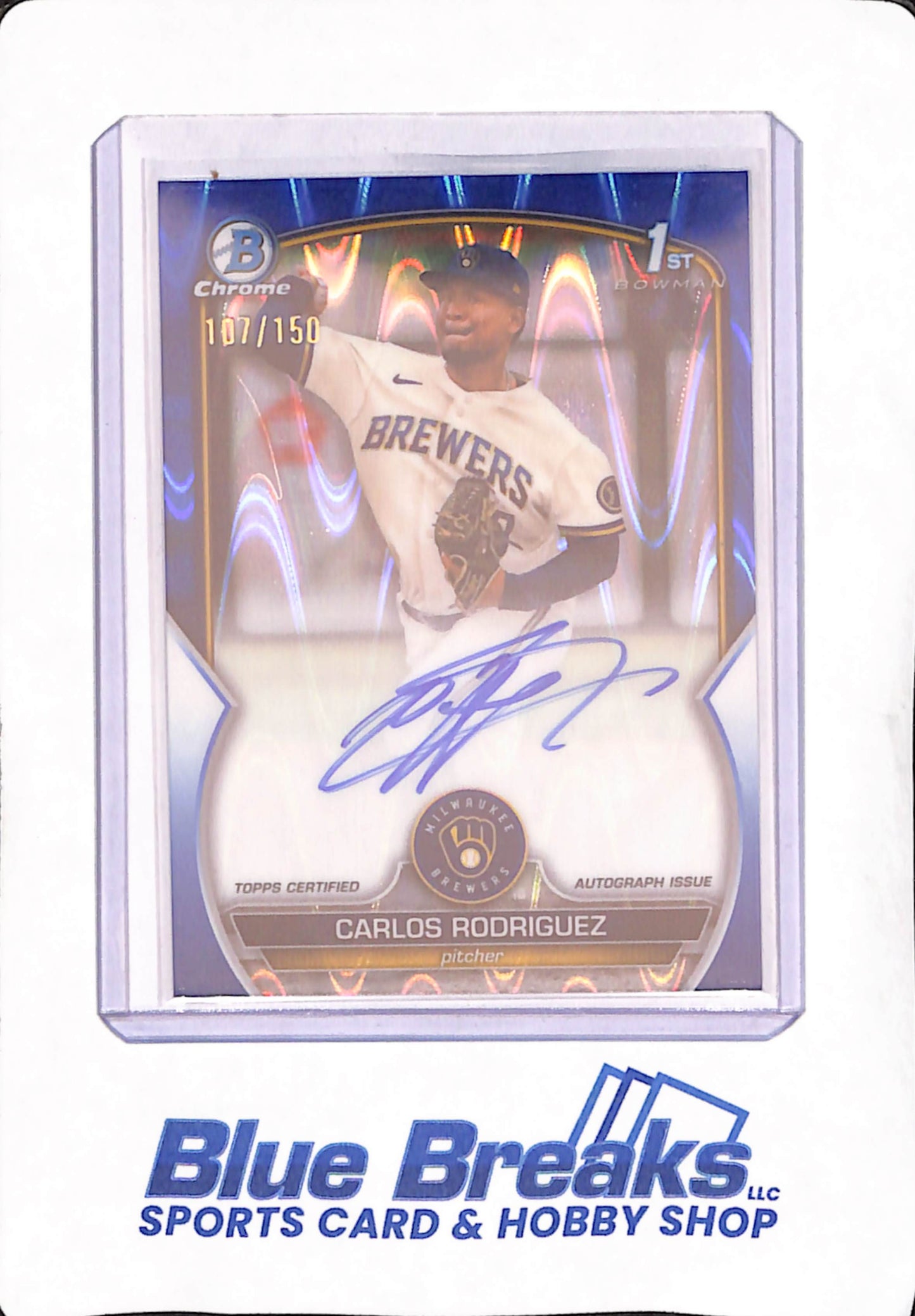 2023 Bowman Chrome - Carlos Rodriguez - Autograph - Milwaukee Brewers - Baseball - Blue Wave - 107/150 - #CPA-CR