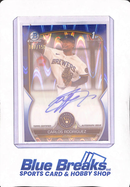 2023 Bowman Chrome - Carlos Rodriguez - Autograph - Milwaukee Brewers - Baseball - Blue Wave - 107/150 - #CPA-CR