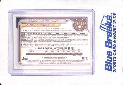 2024 Bowman Chrome - Jadher Areinamo - Autograph - Milwaukee Brewers - Baseball - Purple - 116/250 - #CPA-JA