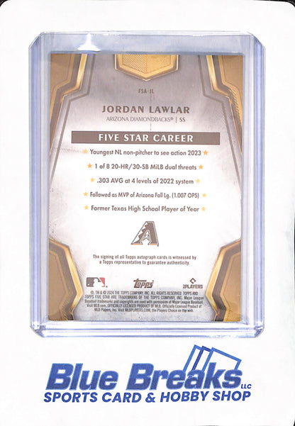 2024 Topps Five Star - Jordan Lawlar - Autograph - Arizona Diamondbacks - Baseball - Blue - RC - 24/25 - #FSA-JL