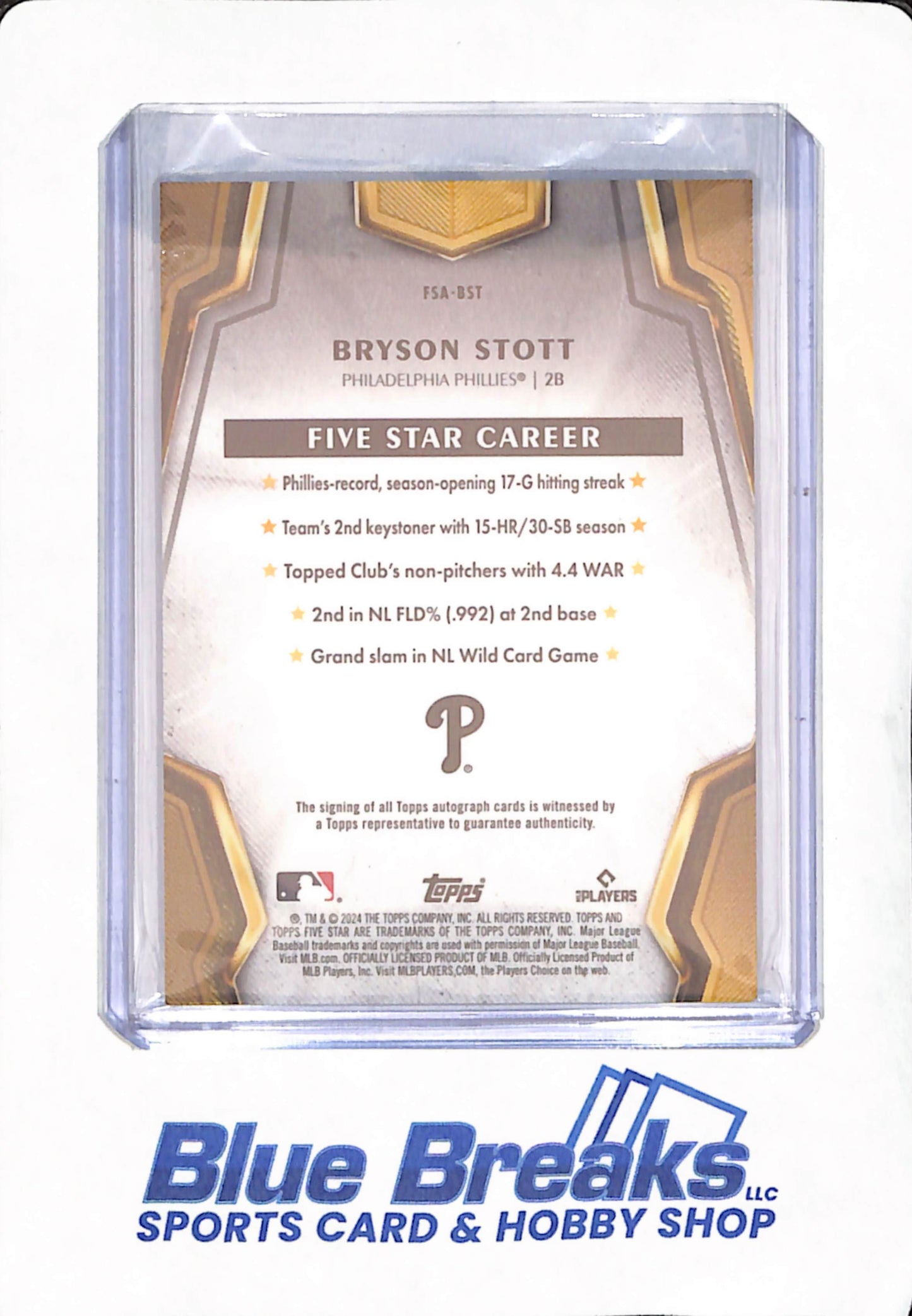 2024 Topps Five Star - Bryson Stott - Autograph - Philadelphia Phillies - Baseball - #FSA-BST