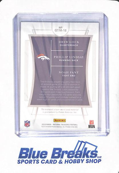 2019 Panini National Treasures - Drew Lock - Phillip Lindsay - Noah Fant - Triple Relic - Denver Broncos - Football - NFL Gear - 15/25 - #GTM-18