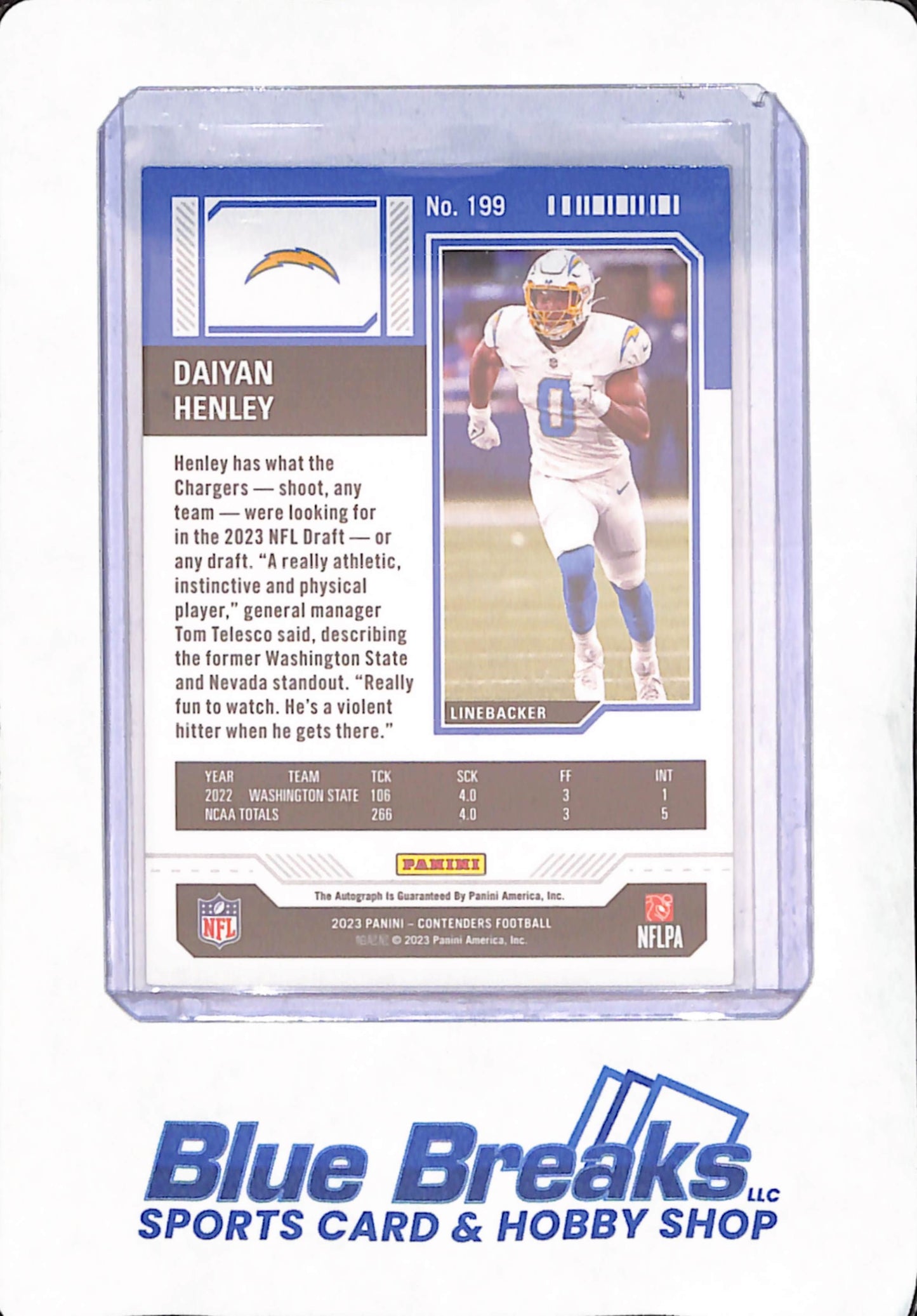 2023 Panini Contenders - Daiyan Henley - Autograph - Los Angeles Chargers - Football - RC - 41/50 - #199