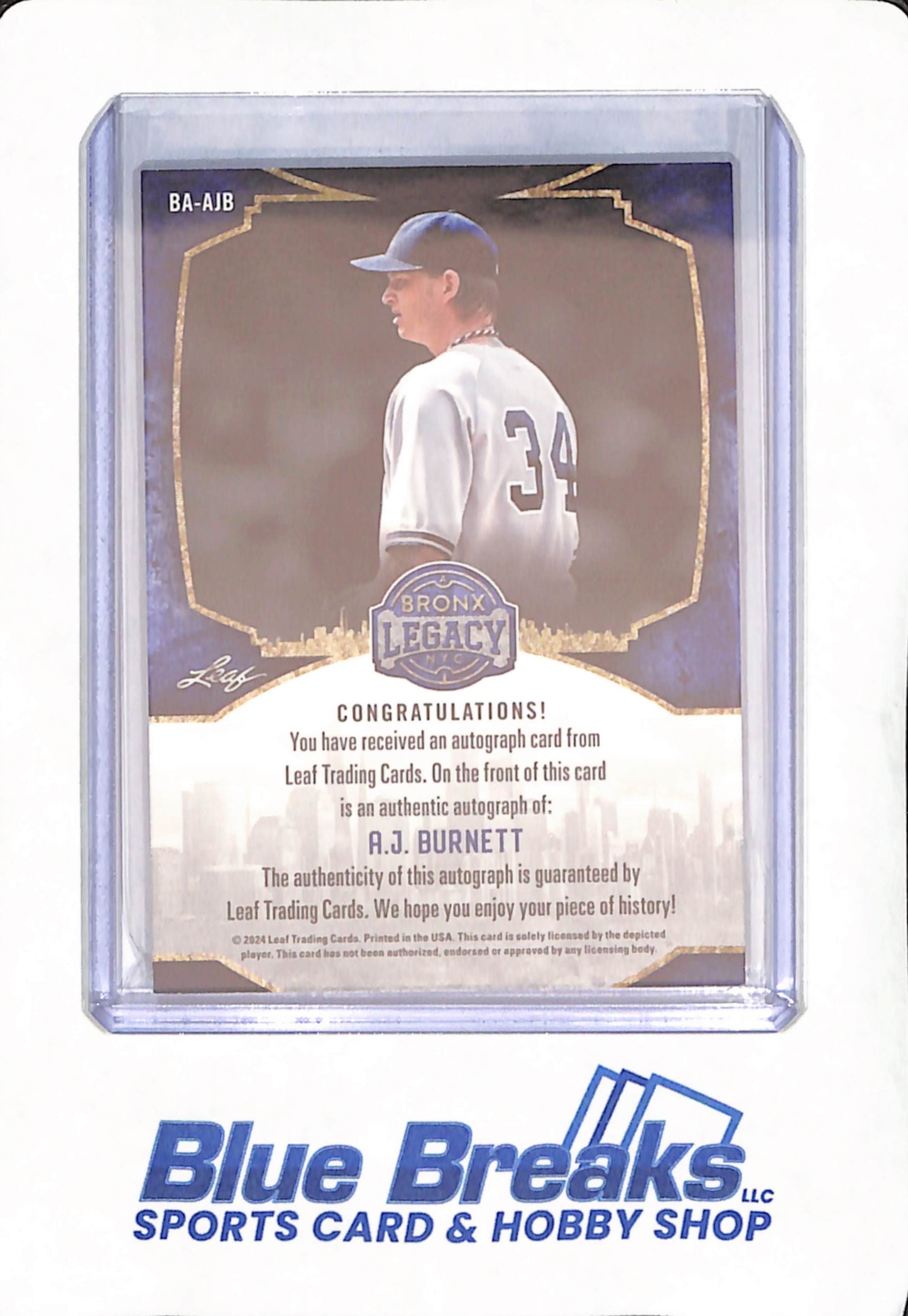 2024 Leaf Bronx Legacy - A.J. Burnett - Autograph - New York Yankees - Baseball - 2/15 - #BA-AJB