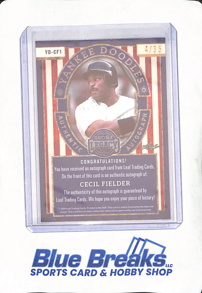2024 Leaf Bronx Legacy Yankee Doodles - Cecil Fielder - Autograph - New York Yankees - Baseball - 4/35 - #YD-CF1