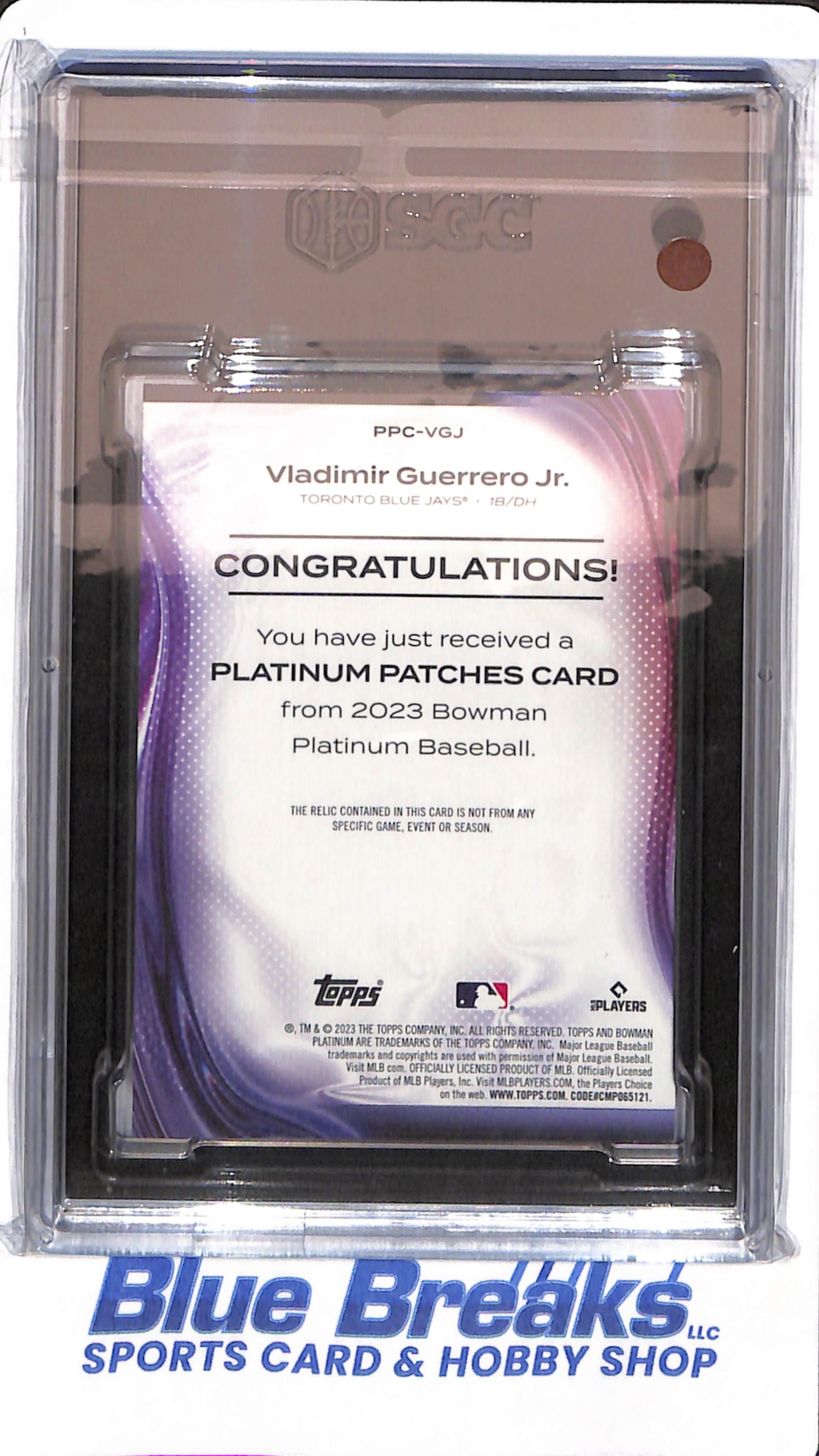 2023 Bowman Platinum - Vladimir Guerrero Jr - # PPC-VGJ - Toronto Blue Jays - Baseball - Platinum Patches - SGC 8/5 - 4/5